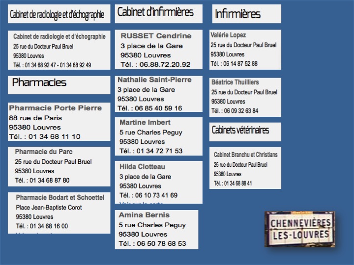Pharmacies, Vétérinaires, Infirmières